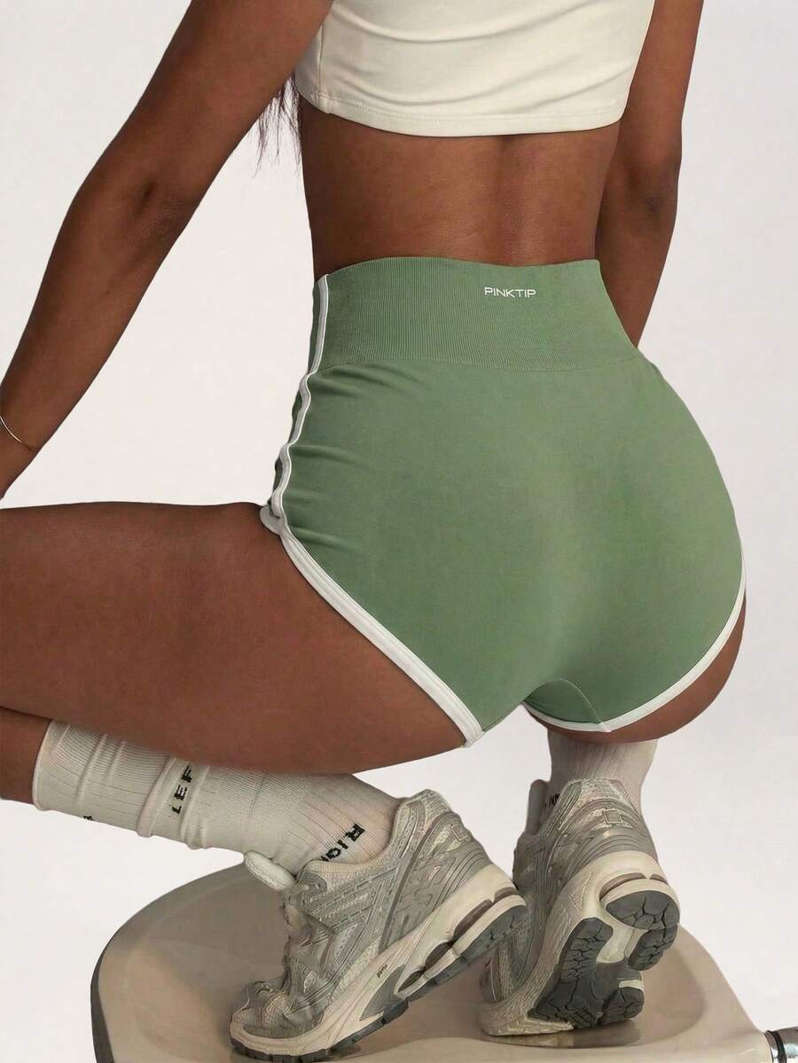 PinkTip Women's Slim-Fit Outdoor Cycling Shorts, White Trim, High-Waist Design, Compression Comfort Summer Sports - Green - View 1