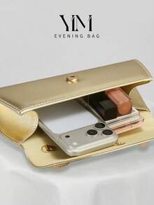 YMI STYLE Gold Fashion Luxury PU Leather Clutch, Snake-Shaped Handbag Design, Charming/Exquisite Wedding Clutch, Suitable For Evening Wear, Artificial Leather Design Handbag/Wedding/Ball, Equipped With Metal Chain, Showcasing Elegant Lady Style - Gold - View 3