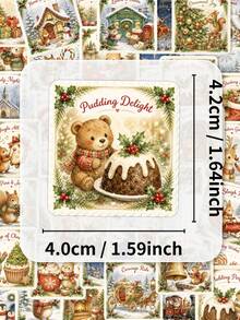 50pcs Children's Christmas Animal Stickers, Cute Forest Bear & Rabbit Cartoon Pattern Stickers, Suitable For Scrapbooking, Journaling, Handmade Arts, Notebook DIY Activities - Multicolor - View 4