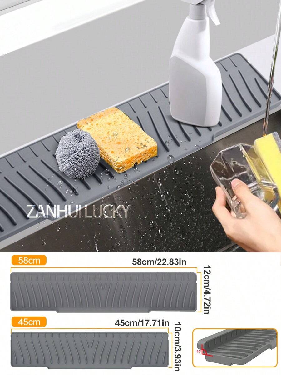 Kitchen Sink Splash Guard, Faucet Splash Cover, Handle Drip Tray, Multi-Function Kitchen Utensil Drying Mat, Sink Edge Anti-Slip Mat, Natural Hygienic Kitchen Essentials, Suitable For Home And Kitchen Decor, Also Part Of Your Cozy Autumn/Winter And Christmas Decoration
