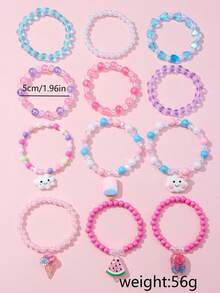 12Pcs Kids Beaded Bracelet Set With Ice Cream & Cloud Charms, Random Color, Cute Jewelry For Girls, Daily Wear, Holiday Party Favors & Birthday Gifts - Multicolor - View 4