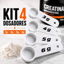 Kit 4 Dosadores de Creatina 3g 4g 5g 6g Colher Medidora Scoop Dosadora Suplemento em Pó Academia - Branco - Visão 1