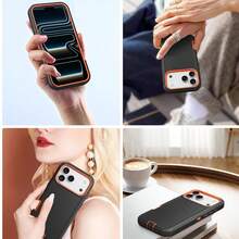 1件裝 (黑色+黑色) 重型防震全包覆防塵耐用 3合1 手機殼，相容 iPhone 與 Galaxy - 黑+橙 - 查看 4