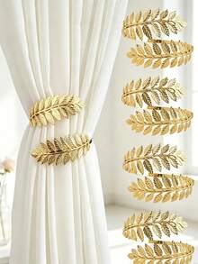 4PCS/2PCS/1PC Minimalist Luxury Metal Alloy Leaf Curtain Tiebacks With Creative Sheer Curtain Rings, Tie-Back Loops And Straps - Metal Leaf Curtain Tieback - View 13