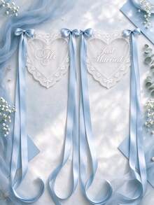 Personalized Newlywed Chair Back Hanging Sign - Bride & Groom Wedding Reception Decor, Heart-Shaped Lace Chair Back Sign, Sweet Table Decor Sign - Multi-color Heart Lace Seat Tag - View 7