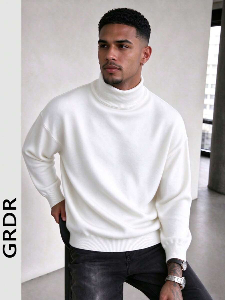 GRDR Nuevo Suéter de Cuello Semi-Alto Suave Otoño/Invierno, Top de Punto Casual, Capa Base Cálida - Blanco - Ver 1