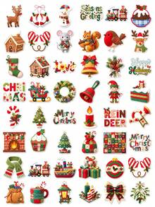 50Pcs Felt Style Christmas Stickers, Adorable Plaid Winter Holiday Xmas Element Decals, Scrapbook Journal Decorative Stickers, Cute Aesthetic Christmas Decor Stickers - Multicolor - View 6