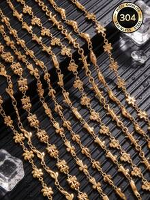 1-Meter Stainless Steel 18K Gold-Plated Chain Necklace And Bracelet With Flowers, Branches, Windmills, Cherries, And More-DIY Jewelry Making - Chain - View 1
