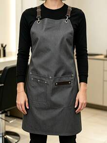 1pc Multi-Pocket Barber Apron With Straps, 4 Colors Available (Black / Dark Green / Khaki / Grey), Size 76cm*65cm, Metal Ring Buckle + PU Leather Trim Work Apron - Multicolor - View 6