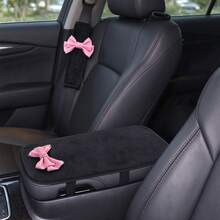 2pcs/3pcs Fashionable Elegant Leather Bow Car Armrest Box Cover, All-Season Universal Center Console Armrest Protector, Women's Car Interior Accessory - A - View 3
