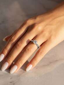 ESBERRY 1pc Moissanite Ring Classic Style 0.5ct 6-Prong Setting Band Suitable For Women Engagement And Daily Wear - Silver - View 3