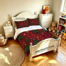 3pcs Christmas Duvet Cover Set (1 Duvet Cover + 2 Pillowcases, Duvet Insert Not Included), Christmas Tree And Reindeer Pattern, Breathable Soft Polyester Fabric, Zipper Closure, Bedding Set, Suitable For Bedroom Decor, Christmas Home Decor - Multicolor - View 11