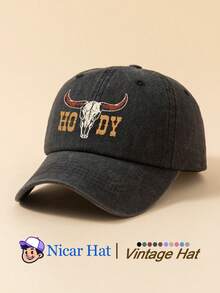 1pc Printed Vintage Washed Men's Baseball Cap With "Bull Head HODY", Lightweight Comfortable Adjustable Multi-Functional Baseball Cap, Unisex Trucker Hat Suitable For Daily Wear, Outfit, Holiday Party And Other Occasions - A - View 3