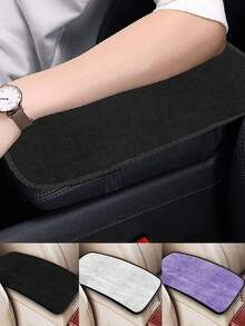 1pc Black & White Universal Car Armrest Box Pad, Plush Car Interior Center Console Cover, Armrest Box Protective Cover Interior Accessory - A - View 1