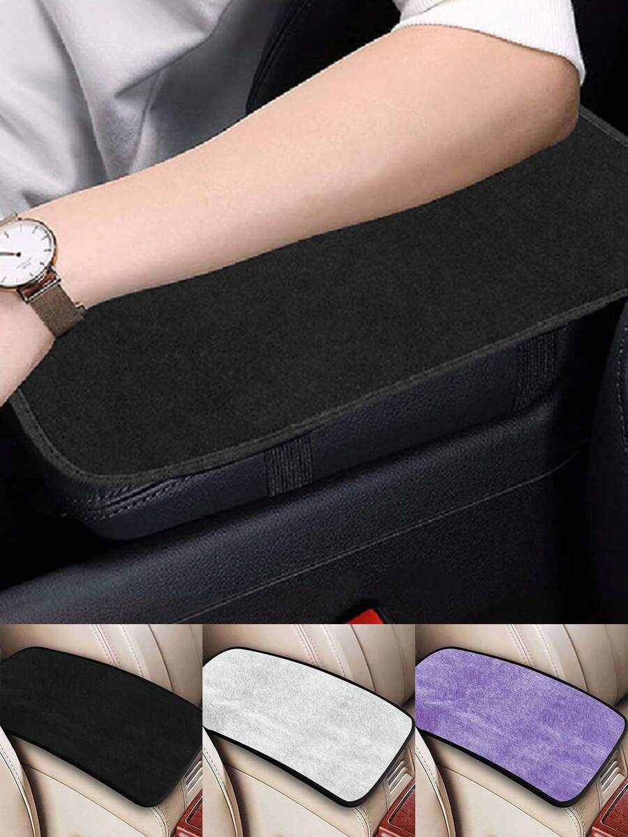 1pc Black & White Universal Car Armrest Box Pad, Plush Car Interior Center Console Cover, Armrest Box Protective Cover Interior Accessory - A - View 1