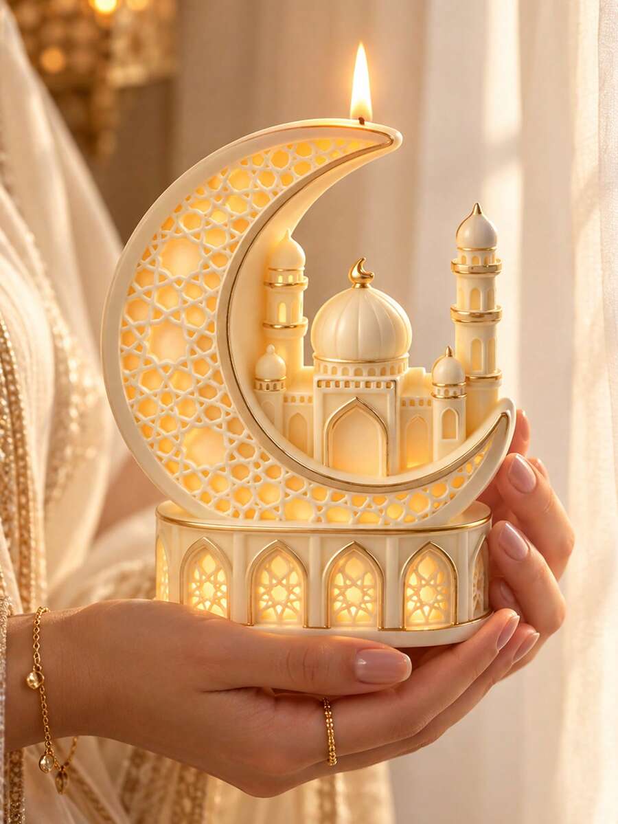 3D Hollow Crescent Mosque Silicone Candle Mold, Islamic Moon Palace ...