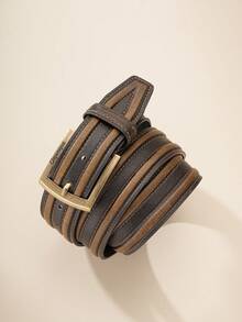 1pc Vintage Men's Belt, Western Cowboy Style, Jeans Belt, PU Leather And Split Cowhide Material Strap - BH1280 - View 4