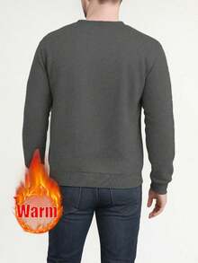Men's Autumn/Winter Casual Fashion Slim Fit Thermal Lined Thick Warm Crew Neck Sweatshirt - Dark Grey - View 4