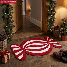 1pc Christmas Red & White Candy Shaped Carpet, Faux Cashmere Bathroom Rug, Area Rug, Entryway Living Room Bedroom Holiday Decor, Washable Non-Slip Floor Mat, Winter Christmas Gift - Multicolor - View 3