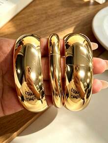 3pcs/Set Vintage Heavy-Duty Exaggerated Shiny Wide Gold Stackable Bangle Bracelet Set, High-End Statement Accessory For Women, Luxury Party Versatile Jewelry, Gift - Gold - View 5