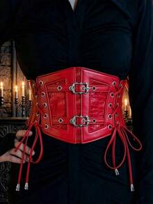 1 buah Aksesori Renaissance Wanita Gaya Gotik Merah, Sabuk Kulit PVC Modis, Cocok untuk Pesta Halloween atau Pemakaian Sehari-hari - Merah - View 2