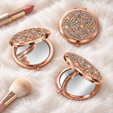 Goiple Rhinestone Makeup Mirror, Round Sparkling Rhinestone Portable Mirror, Double-Sided 2X Magnification, Folding Pocket Makeup Mirror, Portable Mini Makeup Mirror, Travel Beauty Mirror, Suitable For Business Trips And Home Use, Skincare Makeup Beauty Tool - Multicolor - View 1