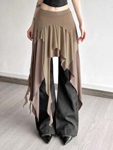 Top Dazzle Sexy Split Asymmetric High Waist Fitted Skirt - Khaki - View 6