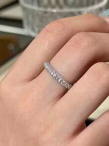 1pc Premium Cubic Zirconia Copper Alloy Single Ring, Suitable For Women's Wedding And Party Wear - Silver - View 6