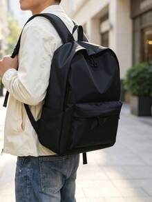 Men's Functional Large Capacity Portable Backpack, High School College Outdoor Leisure Travel Backpack - Black - View 1