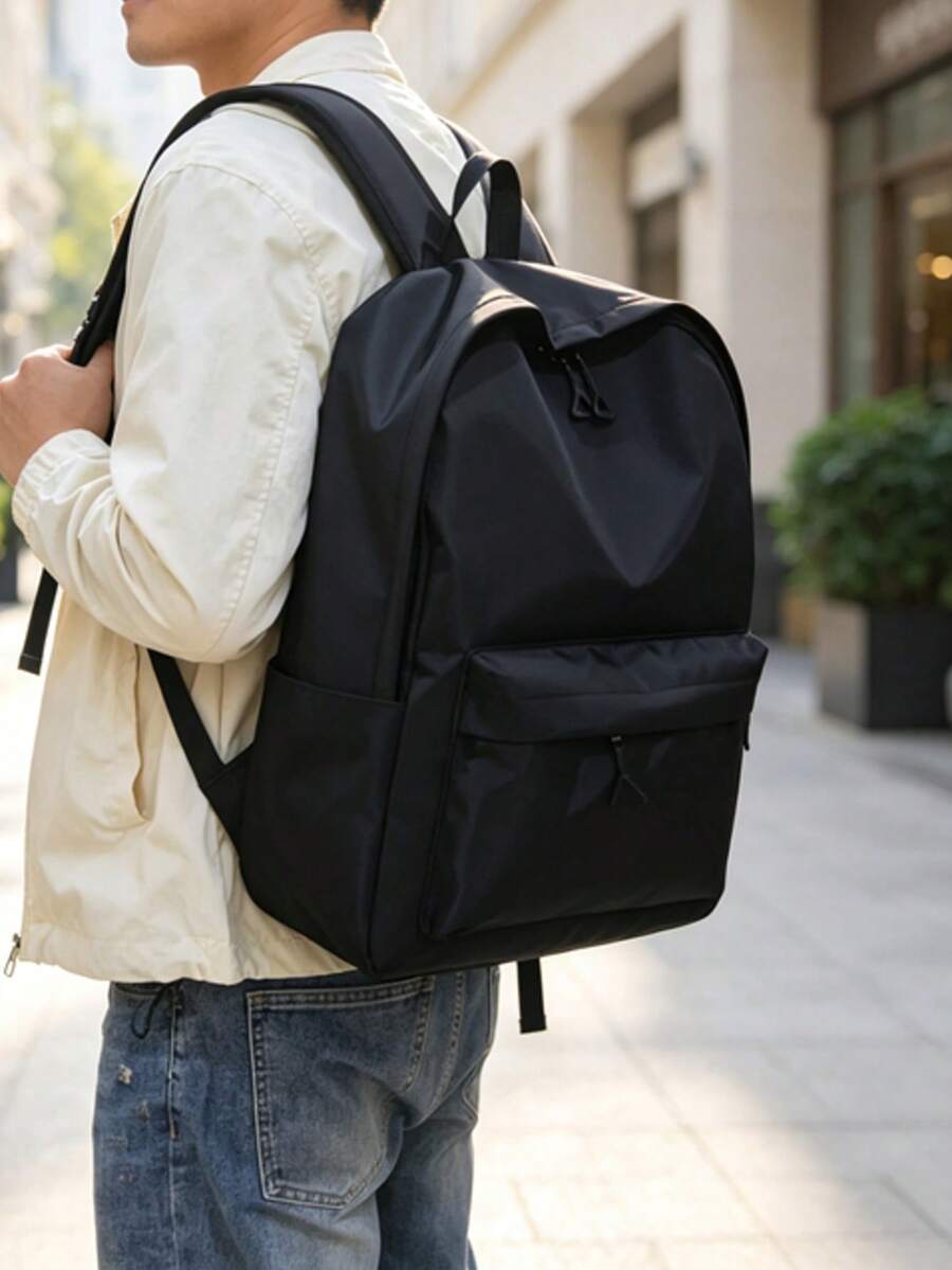 Men's Functional Large Capacity Portable Backpack, High School College Outdoor Leisure Travel Backpack - Black - View 1