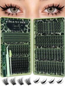 CMAYOME [Christmas Limited Edition]520/396/384PCS Multi-Specification Cluster False Eyelashes DIY Set, Spiky, Wheat, Cat Eye Styles Combination, 6-18mm Mixed Length, Segmented Design, Can Be Freely Matched According To Eye Shape And Makeup Style To Create Cartoon Big Eyes, Exquisite Cat Eyes, Fairy-Like And Daily Makeup Effects, Suitable For Home Application, Dates, Parties And Holiday Looks, Set Includes Eyelash Glue, Tweezers, Single-Head Brush For Easy Cluster Picking, Positioning And Organizing - Green - View 15
