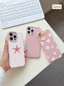 3件組條紋印花 TPU 防震全包覆精準保護殼，適用於 Apple 11/12/13/14/15/16/16Pro/16ProMax/17/17pro/17ProMax/18pro/18ProMax - 彩色 - 查看 3