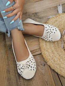 Women's French Vintage Floral Bow Ballet Flats, Round Toe Soft Sole Slip-On Commuter Casual Flat Shoes - Chantilly - View 2
