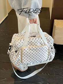 1PC New Women's Polka Dot Handheld Travel Bag, Durable Fabric With Front Storage Pocket, Expandable Design, Shoulder Strap, Luggage Trolley Attachment, Large Capacity, Suitable For Short Trips, Maternity, Fitness, Versatile Luggage Bag - White - View 5