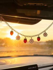 1pc Fruit Charm Rearview Mirror Hanging Ornament, Strawberry Watermelon Pineapple Cherry Pendant, Car Accessories - A - View 5