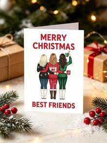 1pc Christmas Card With Envelope, "Merry Christmas Good Friend" Ugly Sweater Theme Holiday Card, Christmas Party Gift For Good Friend, Blank Inside - Multicolor - View 3