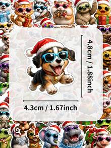 50pcs Cool Christmas Animal Stickers, Classic Fashion Glasses Christmas Animal Holiday Pattern Stickers, Suitable For Christmas Party Gift Boxes, Greeting Cards, Window Decoration Holiday Stickers - Multicolor - View 6