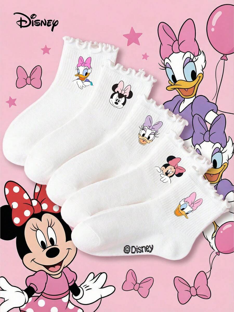 Disney 1/5 Pair Girls Mid-Calf Socks, Daisy Minnie Cartoon Co-Branded ...