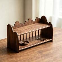 Mountain & Water Shaped Wooden Desktop Organizer, Double-Layer Partitioned Storage, Can Hold Tea Set, Tea Cups, Tea Cans, Tea Table Surface Organization, Suitable For Tea Room, Study, Minimalist & Elegant, Ideal For Daily Use And Gifting. - Multicolor - View 2