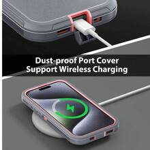 1件裝 (黑色+黑色) 重型防震全包覆防塵耐用 3合1手機殼，適用於 iPhone/Galaxy - 淺灰+粉 - 查看 5