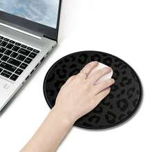 Mini Dark Black Leopard Print Mouse Pad Round Circle Of Fifths Shortcuts Mousepad Small Stitched Edge Mat Computer Office Game Table Mats Rubber Waterproof Anti-Slip Gaming Esports User Keyboard Desk Mat - View 2