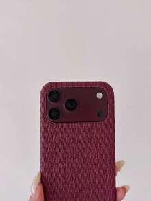 INS 時尚 3D 銅色心形編織格紋手機殼，適用於 Apple 18/18PRO/18PROMAX/15/14/13/12/16/17 Pro Max/11/16E，創意防震緩衝保護殼 - 酒紅色 - 查看 2