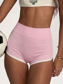 PinkTip Women's Slim Fit Outdoor Cycling Shorts, White Trim, High Waist Design, Compression Comfortable Pink Summer Sports Style - Pink - View 5