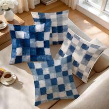 4pcs/1pc Blue Gray Square Abstract Grid Pattern Pillow Case, Single-Sided Printed Pillow Cover, Suitable For Living Room Bedroom Home Decor, All Season Pillow Case - Multicolor - View 6