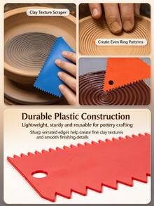 Clay Texture Scraper, Professional Clay Shaping Tool. Plastic 6-Piece Set In 6 Colors. Suitable For Clay Shaping, Clay Texture Smoothing, Plaster Mold Refinement, DIY Handicraft Production And Artistic Creation. - Multicolor - View 3