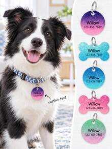 Gradient Glitter Series Personalized Pet Tags, Dog Tags, Cat Tags (Not Real Glitter, Pattern Printed On Tags) - Multicolor - View 2