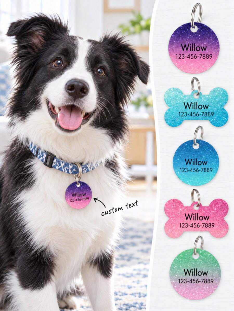 Gradient Glitter Series Personalized Pet Tags, Dog Tags, Cat Tags (Not Real Glitter, Pattern Printed On Tags)
