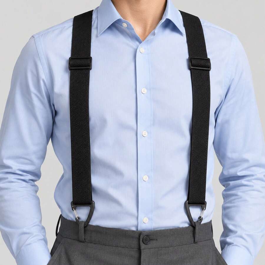 1pc Solid Color Elastic Strap Suspenders 4-Clip All Season Men's