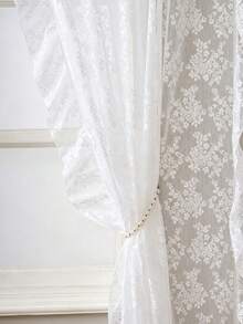 1pc French Romantic Style Semi-Sheer Curtain Panel, With Scalloped Lace Edge, 100% Polyester Mesh, Wave Rod Pocket Design, Adjustable Decorative Curtain Suitable For Living Room, Bedroom, Balcony, Classic Style, Machine Washable, Suitable For Seasonal Use, Rod Pocket Design, No Lining, Semi-Sheer, Country Style, High Quality, Rod Pocket Design, Suitable For Door Curtain Panel, Woven, Polyester Fiber - Multicolor - View 8