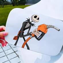 1pc Disney Jack Skellington Car Interior Sticker, Cute Fuel Tank Cap Sticker, Sun Protection Sticker For Car, Anti-Scratch Car Exterior Accessory, Lilo Stitch Craft, Suitable For Car Body Sticker, Car Door Sticker, Full Car Wrap, Tailgate, Hood, Scratch Cover, Motorcycle Car Sticker, Party Favor - A - View 3